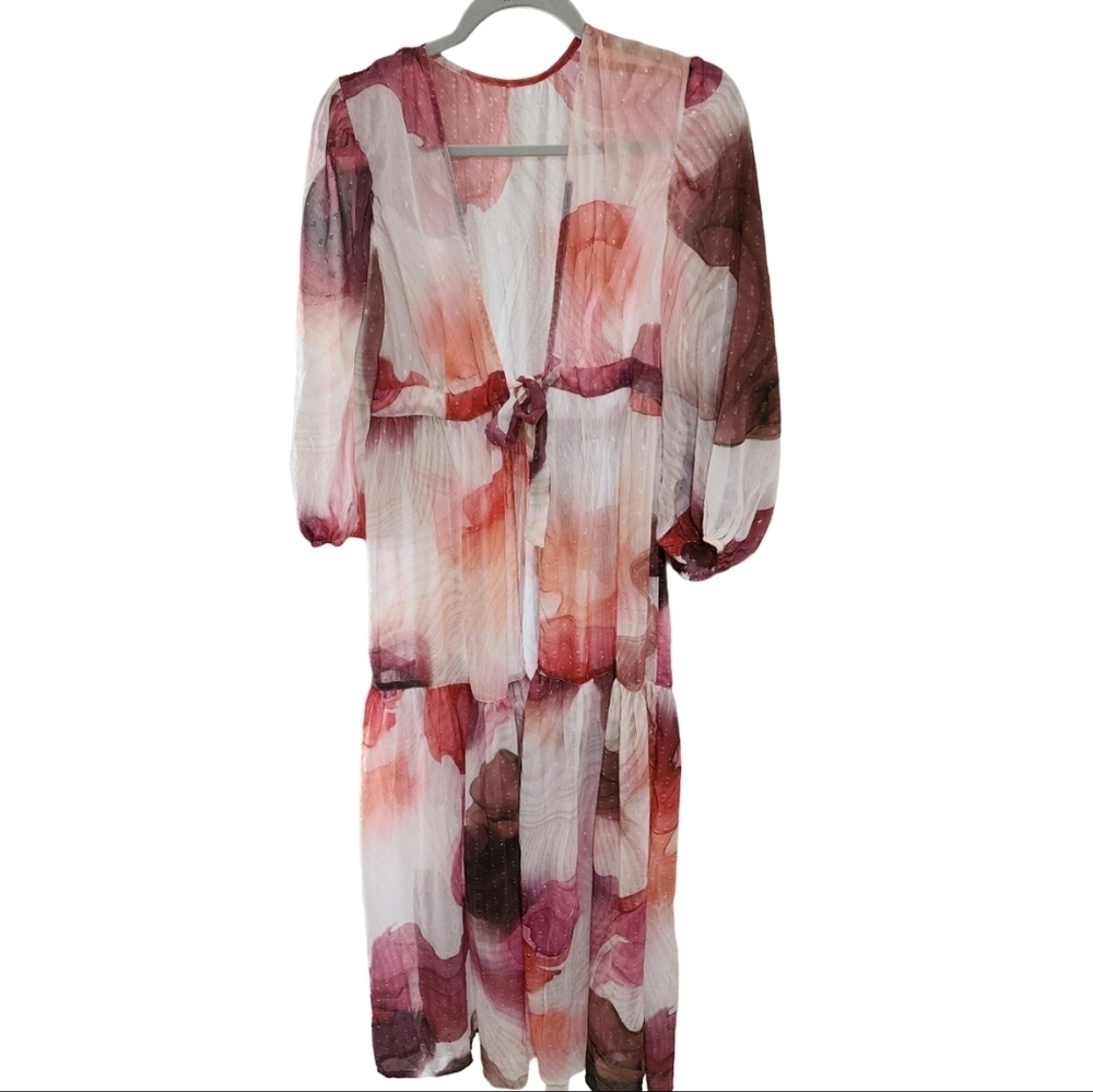 Express pink & white floral tie waist duster cardigan Size M
